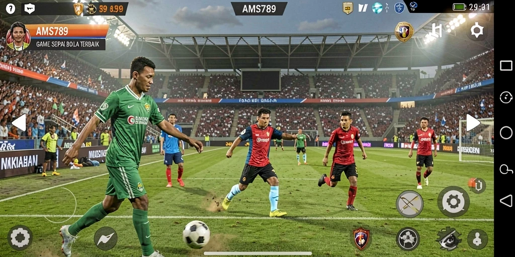 Tampilan gameplay menegangkan dalam AMS789 dengan aksi sepak bola yang seru.