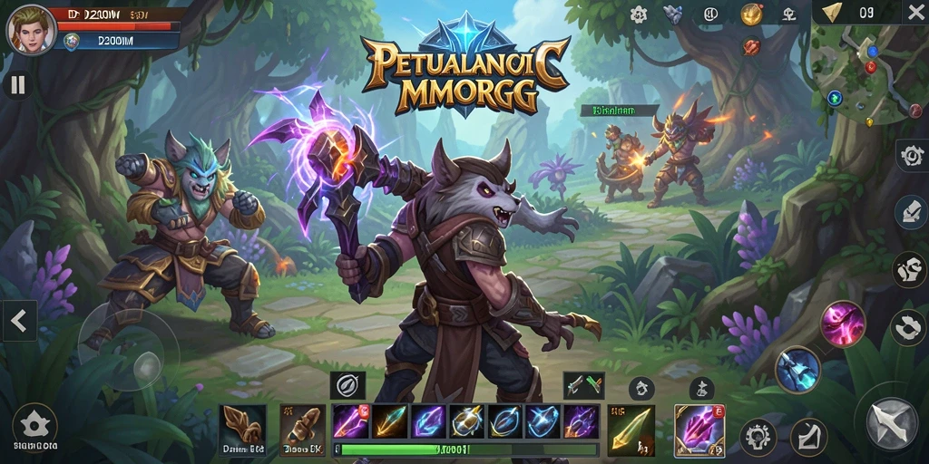Tangkapan layar gameplay D200M yang menampilkan pertempuran seru dalam dunia MMORPG.