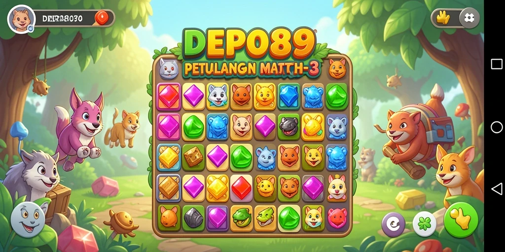 Tampilan gameplay Match-3 yang penuh warna dan menarik saat bermain DEPO89.