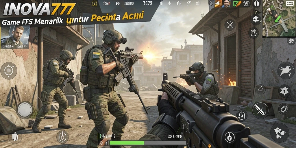 Tangkapan layar gameplay INOVA77 menunjukkan aksi menegangkan di medan perang.