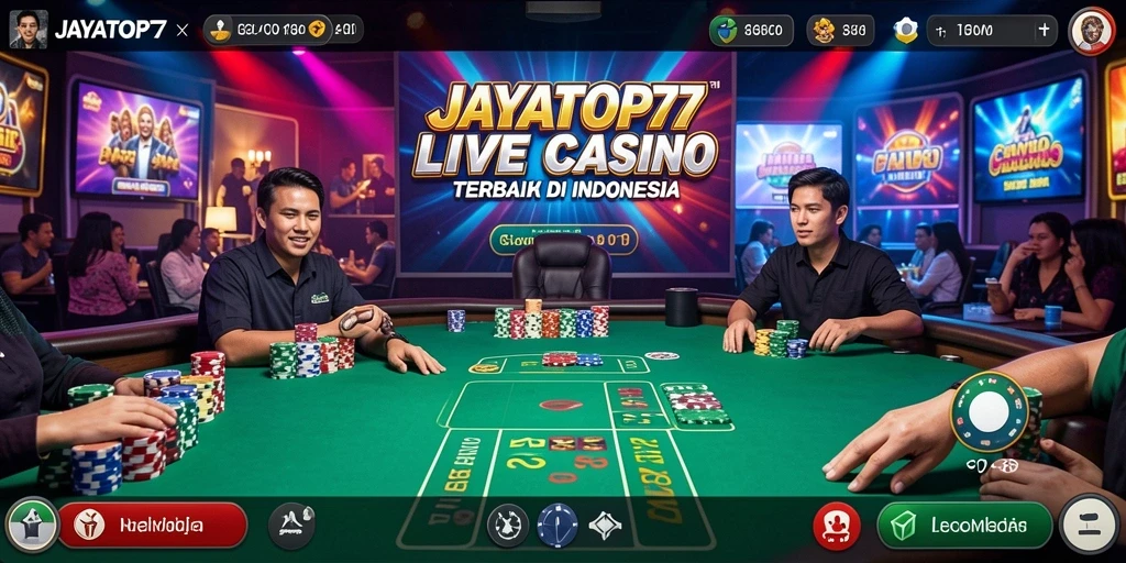 Screenshot JAYATOP77 menampilkan dealer professional dalam permainan Live Casino.