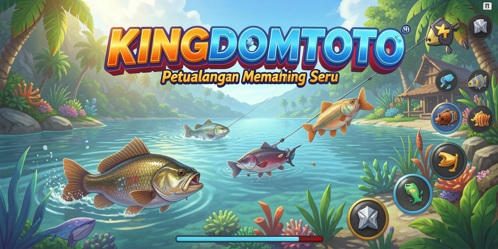 Tangkapan layar gameplay <strong>KINGDOMTOTO</strong> yang menampilkan keseruan memancing di berbagai lokasi.