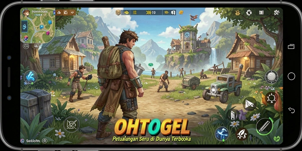 Tampilan gameplay OHTOGEL yang menampilkan dunia terbuka yang luas.