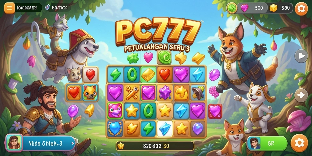 Tampilan menarik dari gameplay match-3 di PC777 dengan permata berwarna-warni.