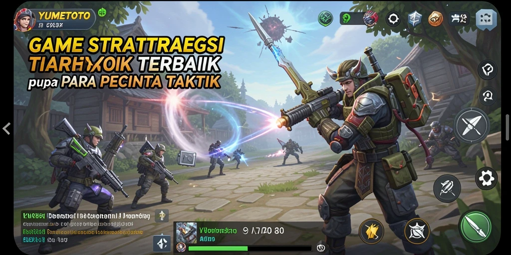 Screenshot utama YUMETOTO menampilkan pertempuran strategi yang seru.